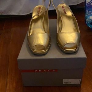 Prada Gold wedges sz 38